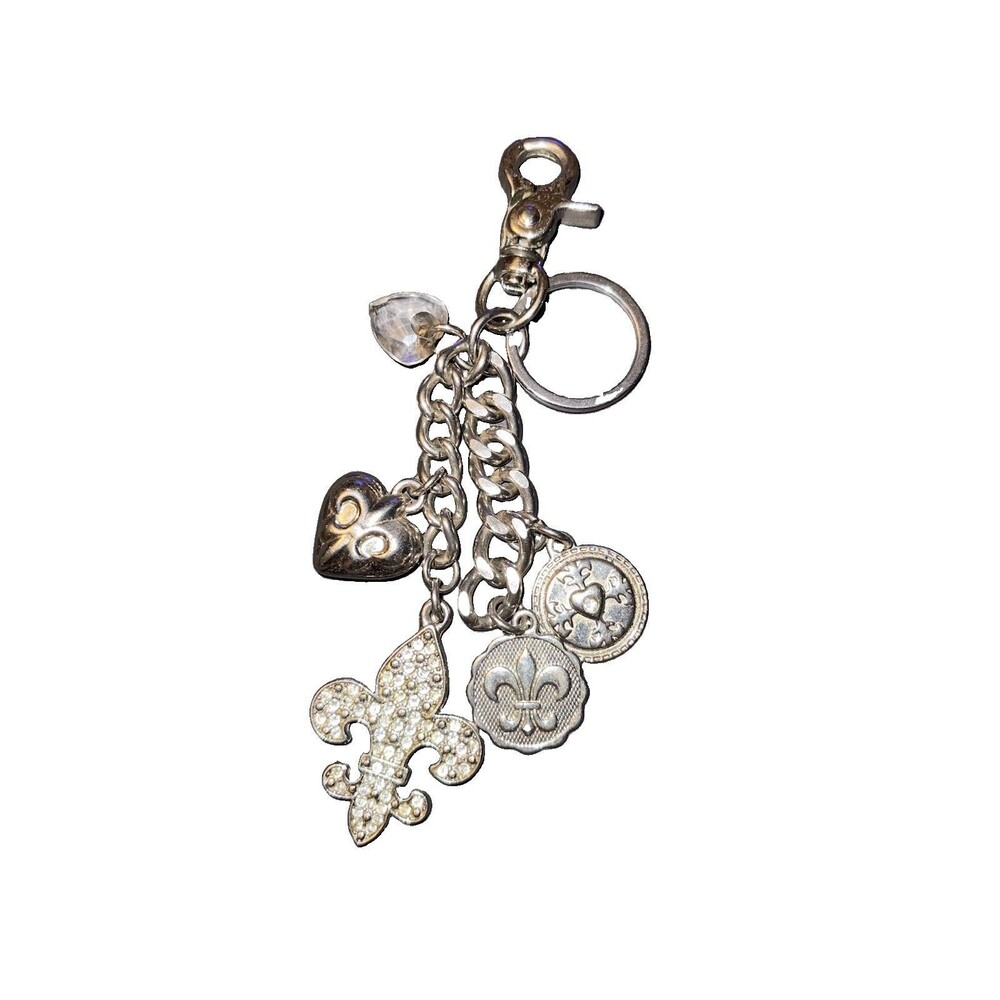 Kathy Van Zeeland Puffy Heart Key Chain Metal Silver Toned Keychain Purse Charm